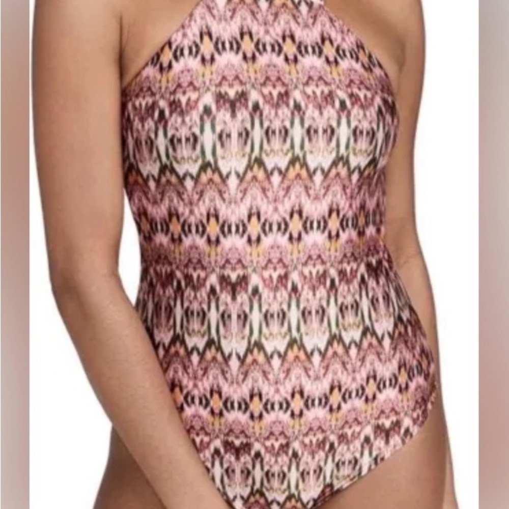 Shoshanna Pink Multi-Color High Neck One-Piece Swimsuit